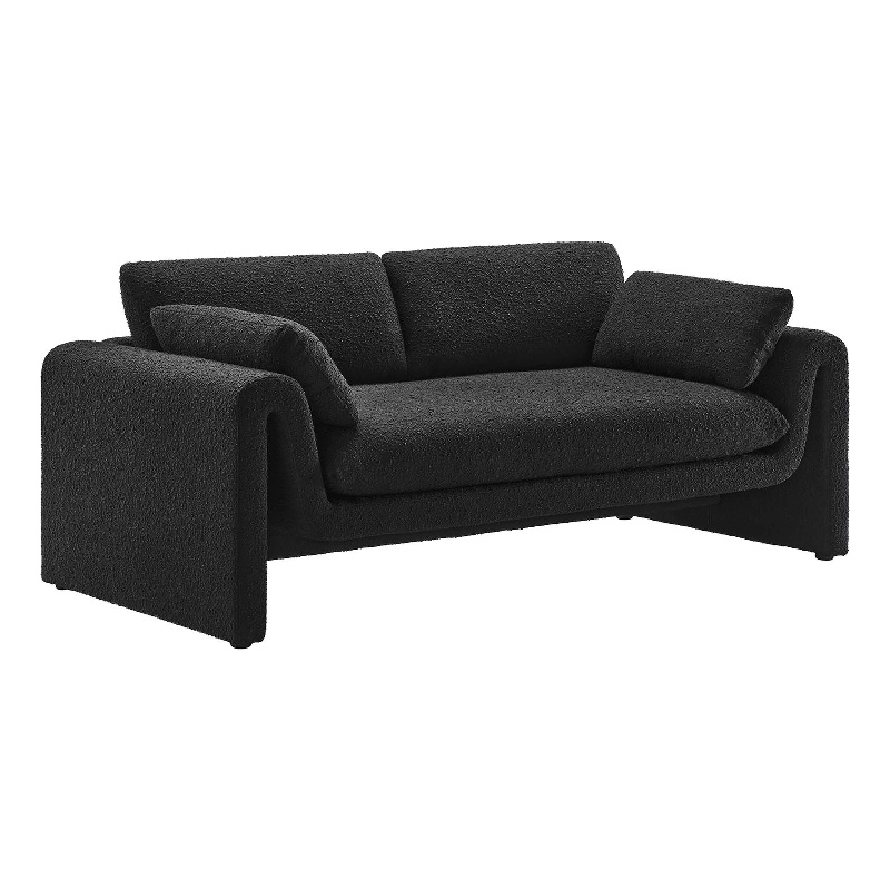 Maklaine Contemporary Upholstered Boucle Fabric Sofa in Black