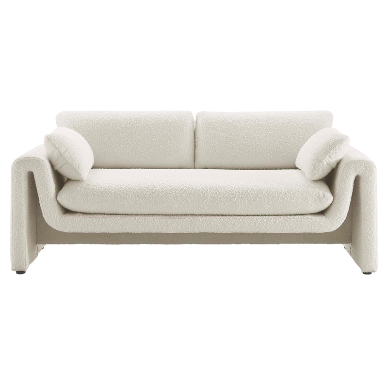 Maklaine Contemporary Upholstered Boucle Fabric Sofa in Ivory