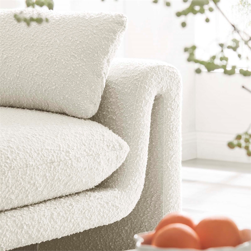 Maklaine Contemporary Upholstered Boucle Fabric Sofa in Ivory