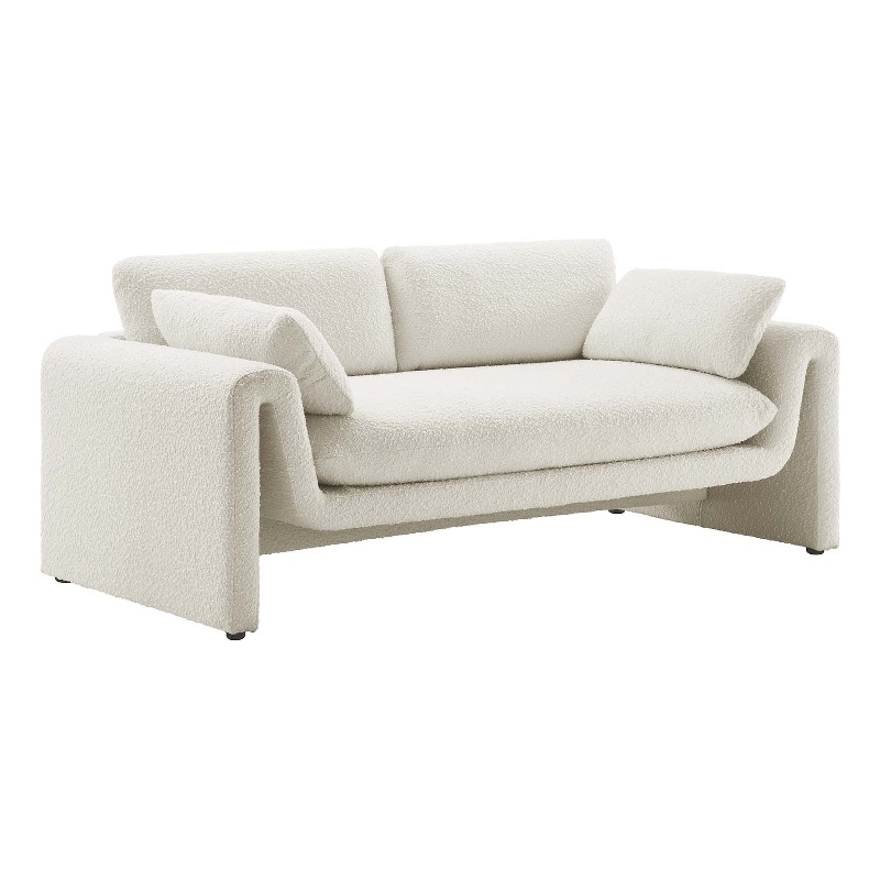 Maklaine Contemporary Upholstered Boucle Fabric Sofa in Ivory