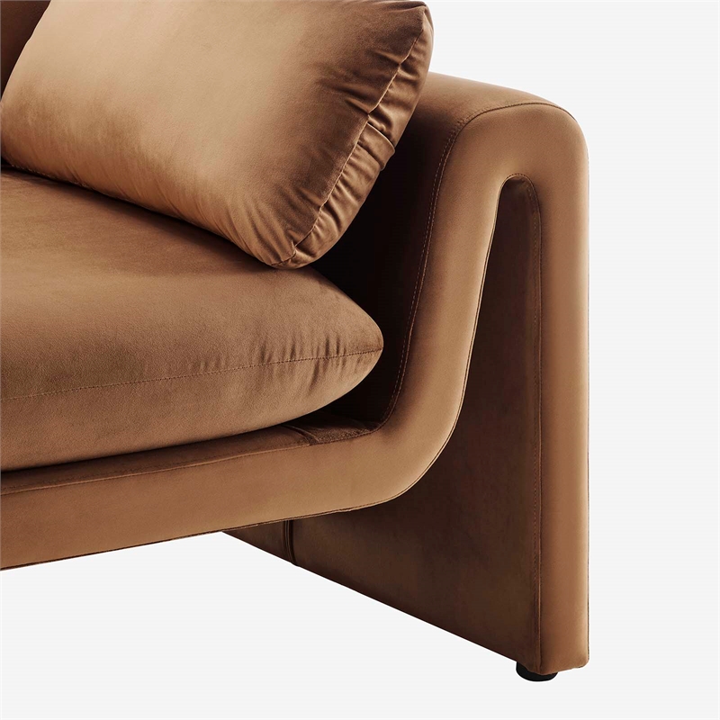 Maklaine Contemporary Upholstered Velvet Fabric Sofa in Brown