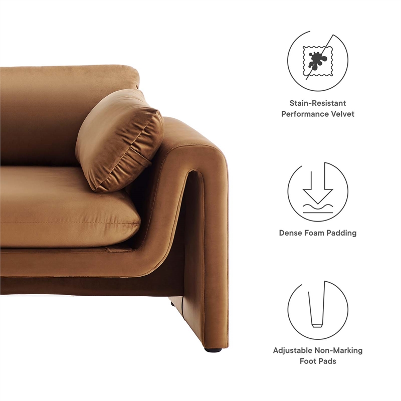Maklaine Contemporary Upholstered Velvet Fabric Sofa in Brown