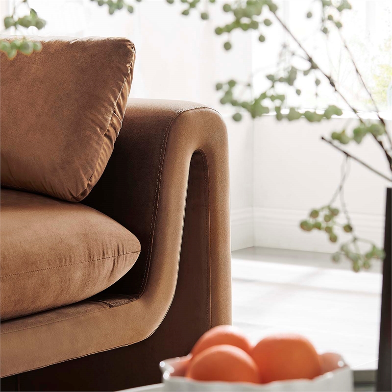Maklaine Contemporary Upholstered Velvet Fabric Sofa in Brown
