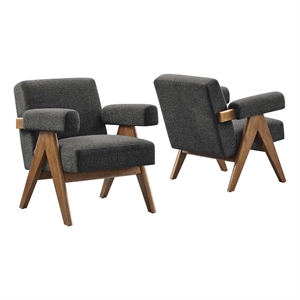 Maklaine Upholstered Modern Heathered Fabric Armchair in Dark Gray (Set of 2)