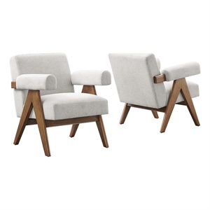 Maklaine Upholstered Modern Heathered Fabric Armchair in Ivory (Set of 2)