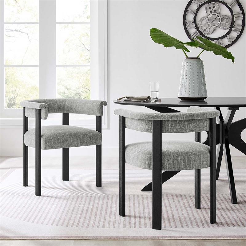 Maklaine Woven Heathered Fabric Upholstered Dining Chairs - Set of 2