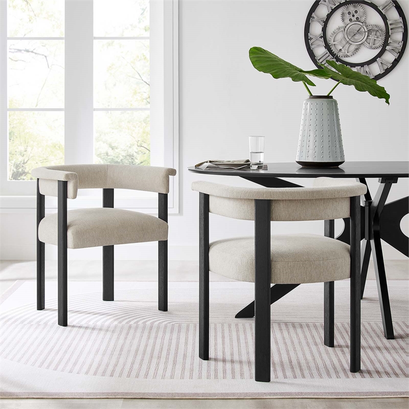 Maklaine Woven Heathered Fabric Upholstered Dining Chairs - Set of 2