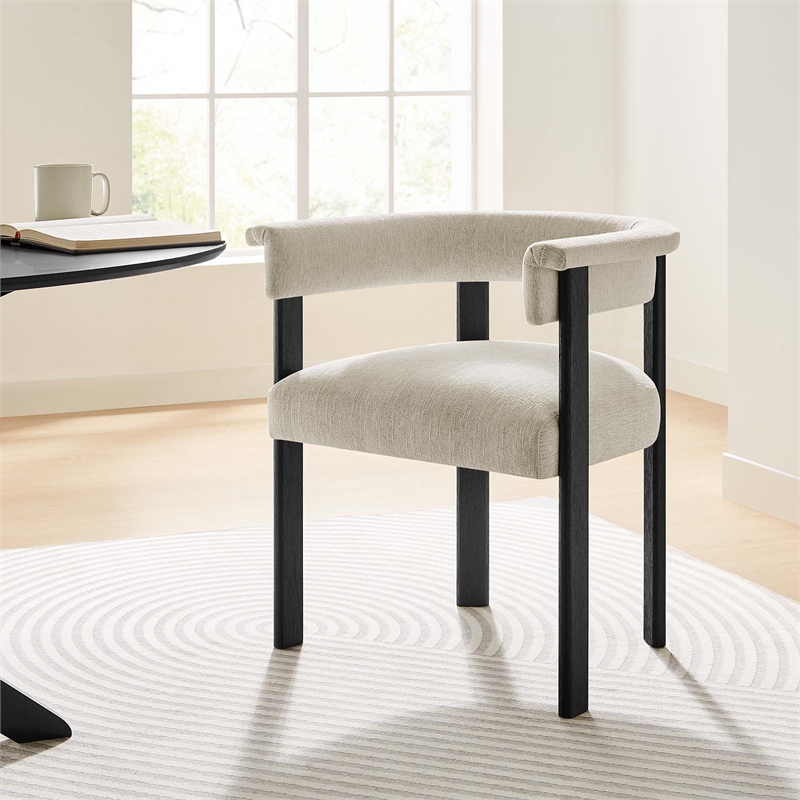 Maklaine Woven Heathered Fabric Upholstered Dining Chairs - Set of 2