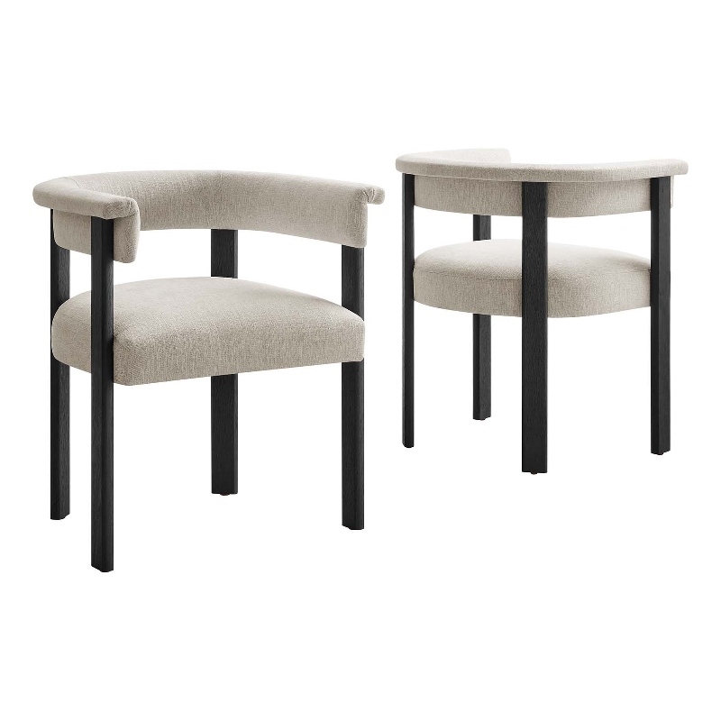 Maklaine Woven Heathered Fabric Upholstered Dining Chairs - Set of 2