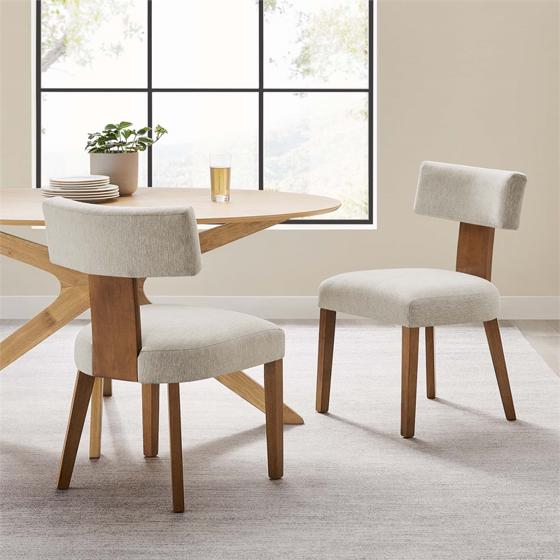Maklaine Dining Chairs - Set of 2 in Heathered Weave Ivory Deep Brown