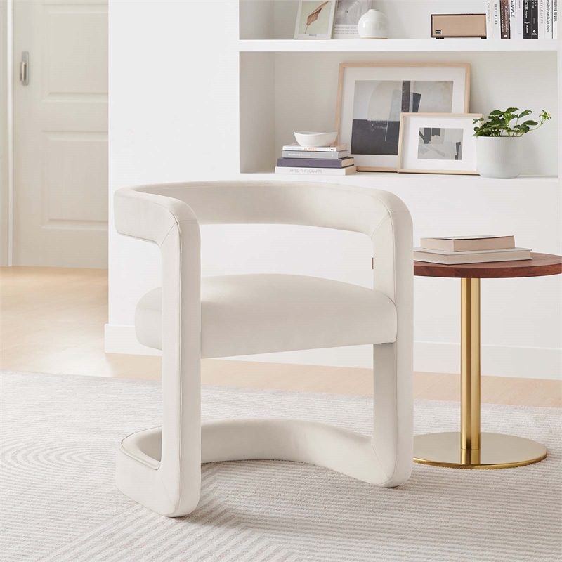 Maklaine Contemporary Performance Velvet Accent Chair in Alabaster