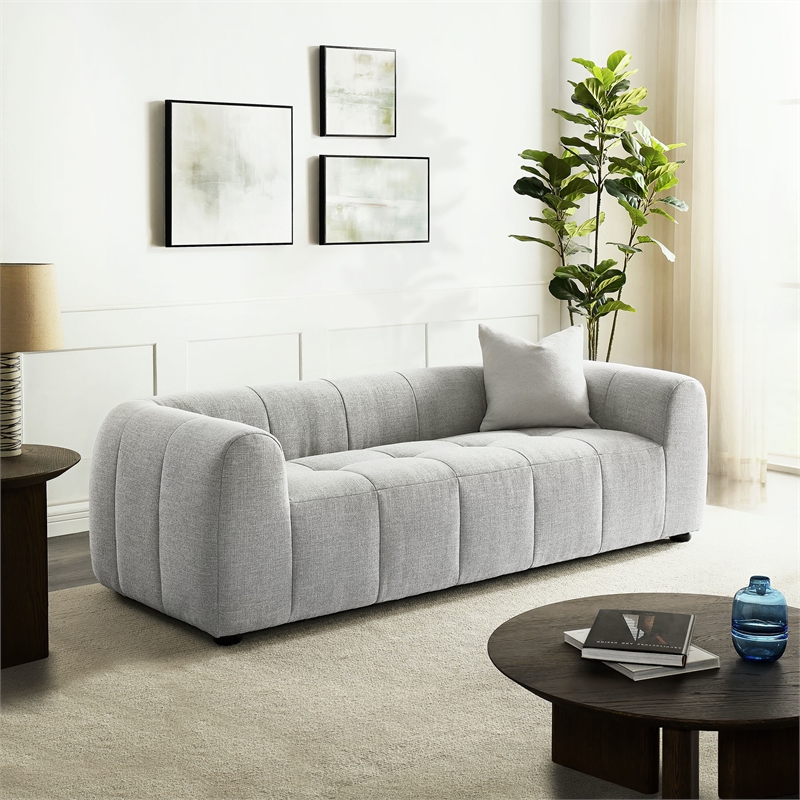 Maklaine Contemporary Dense Foam Padding Upholstered Fabric Sofa in Pewter