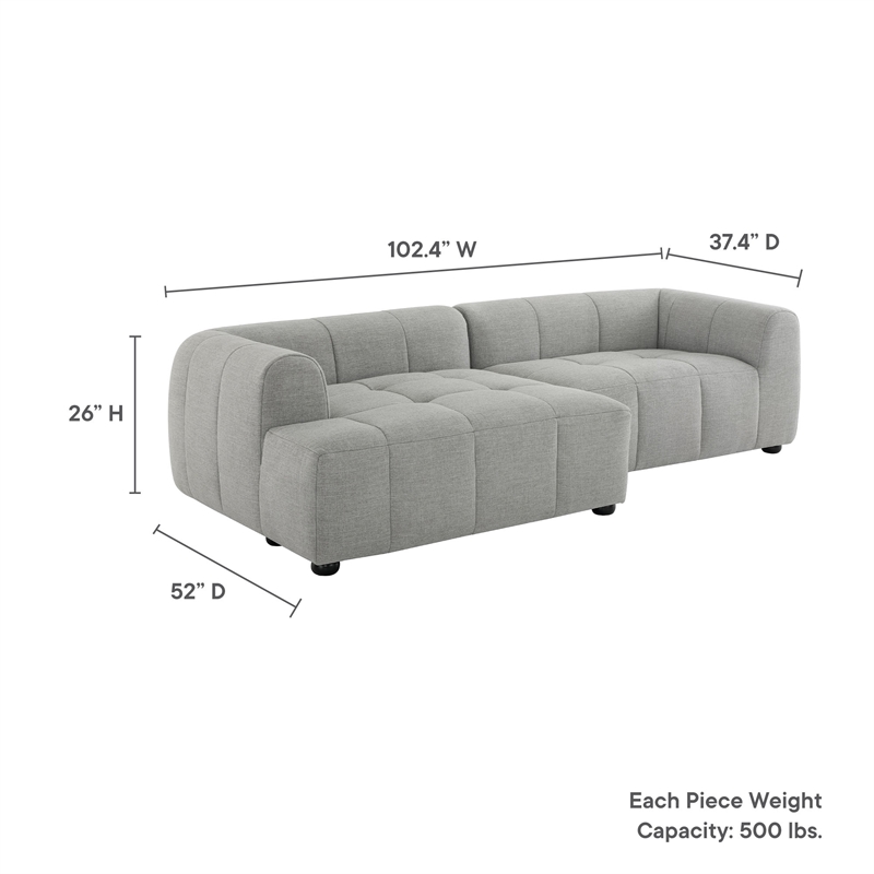 Maklaine Left-Facing Upholstered Fabric Modular Sofa with Chaise in Pewter