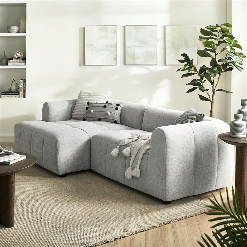 Maklaine Left-Facing Upholstered Fabric Modular Sofa with Chaise in Pewter