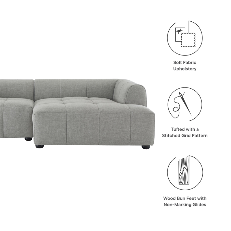 Maklaine Right-Facing Upholstered Fabric Modular Sofa with Chaise in Pewter