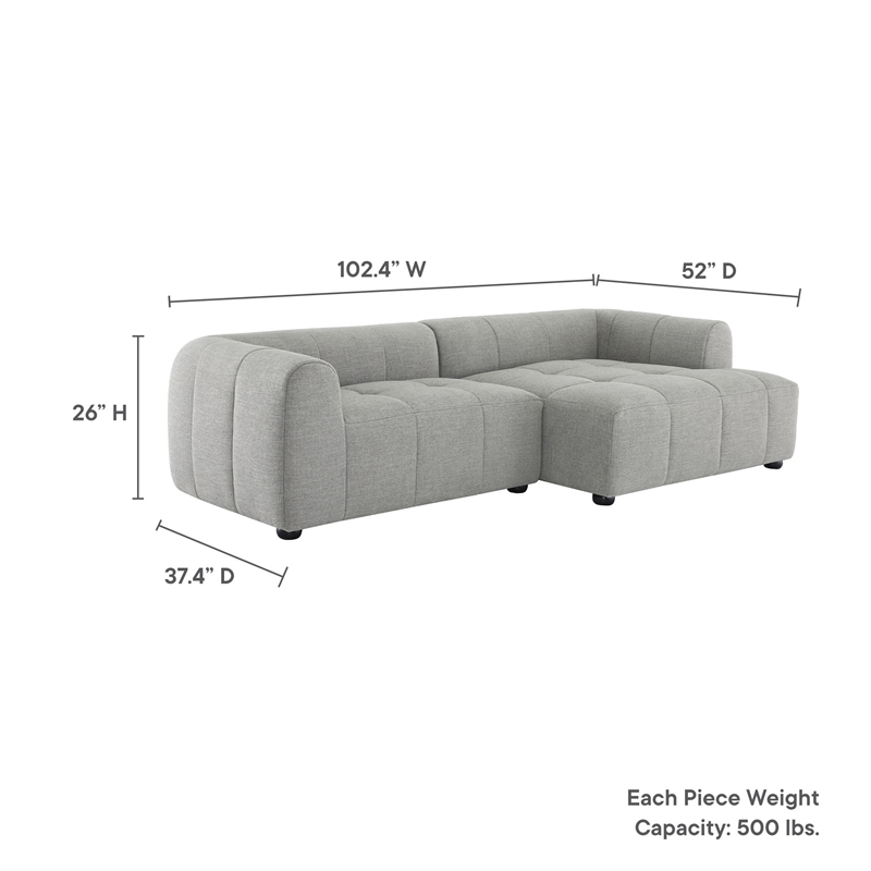 Maklaine Right-Facing Upholstered Fabric Modular Sofa with Chaise in Pewter