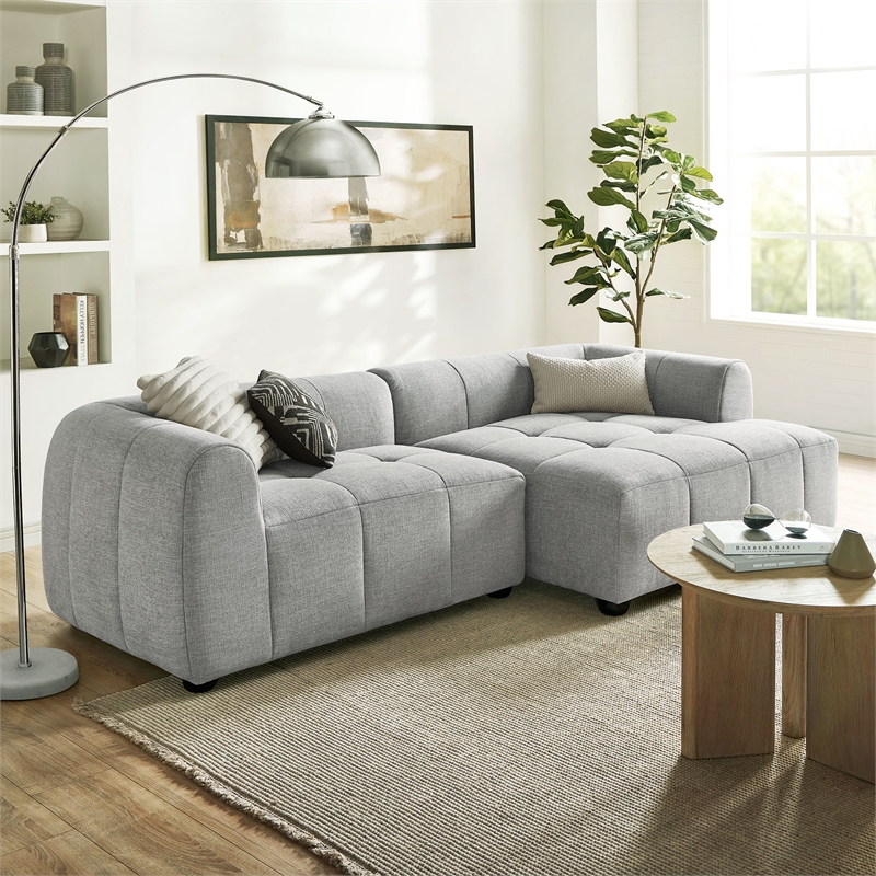 Maklaine Right-Facing Upholstered Fabric Modular Sofa with Chaise in Pewter