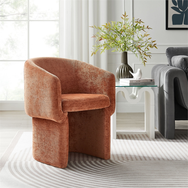 Maklaine Contemporary Dense Foam Padding Chenille Dining Armchair in Rust