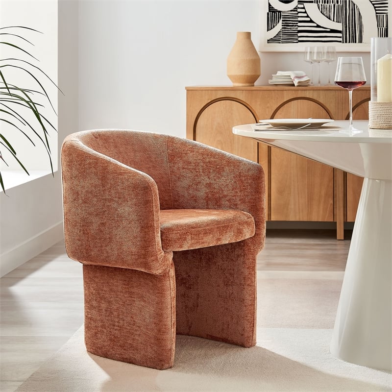 Maklaine Contemporary Dense Foam Padding Chenille Dining Armchair in Rust