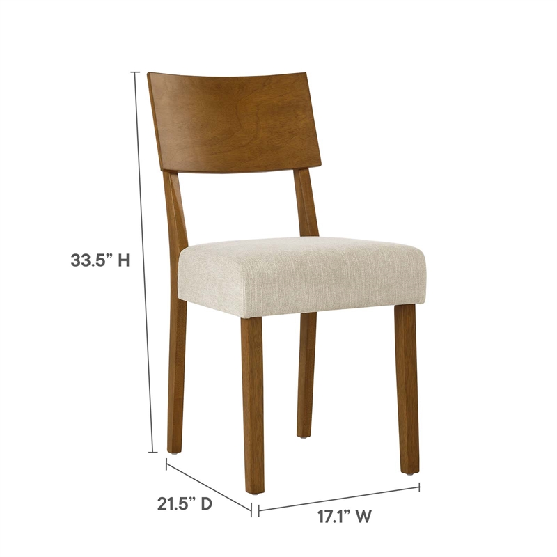 Maklaine Wood Dining Side Chairs - Set of 2 in Acorn Heathered Weave Light Beige