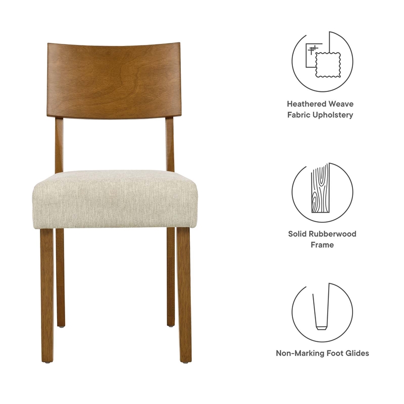 Maklaine Wood Dining Side Chairs - Set of 2 in Acorn Heathered Weave Light Beige