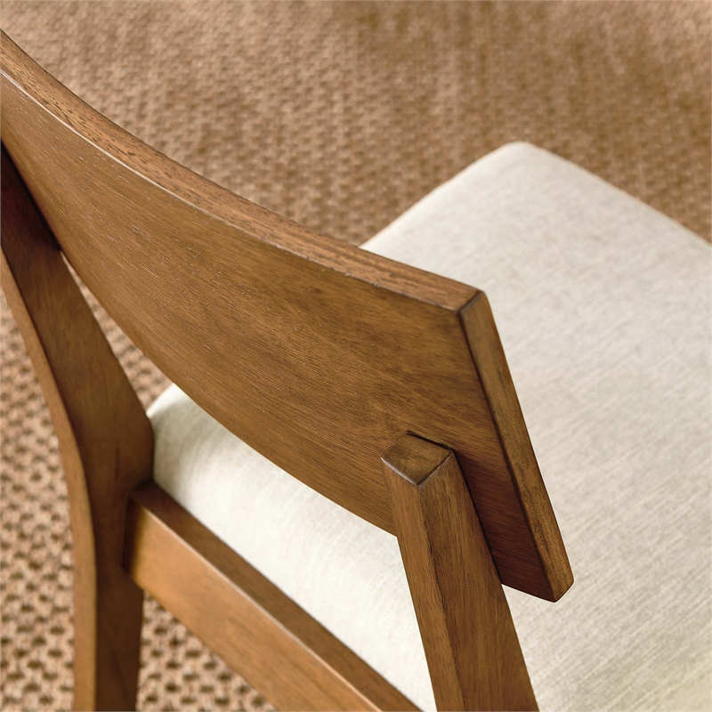 Maklaine Wood Dining Side Chairs - Set of 2 in Acorn Heathered Weave Light Beige