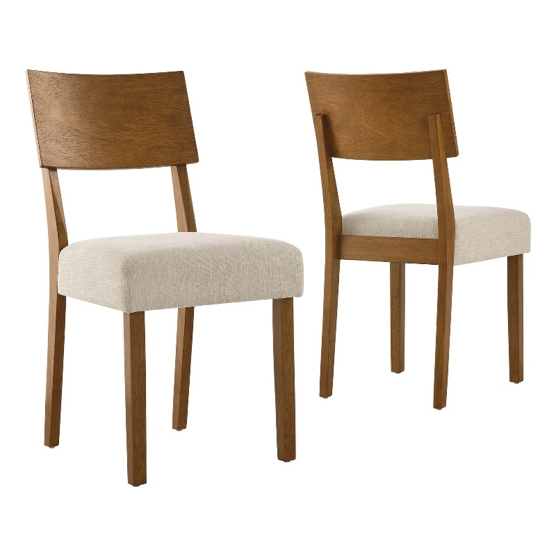 Maklaine Wood Dining Side Chairs - Set of 2 in Acorn Heathered Weave Light Beige
