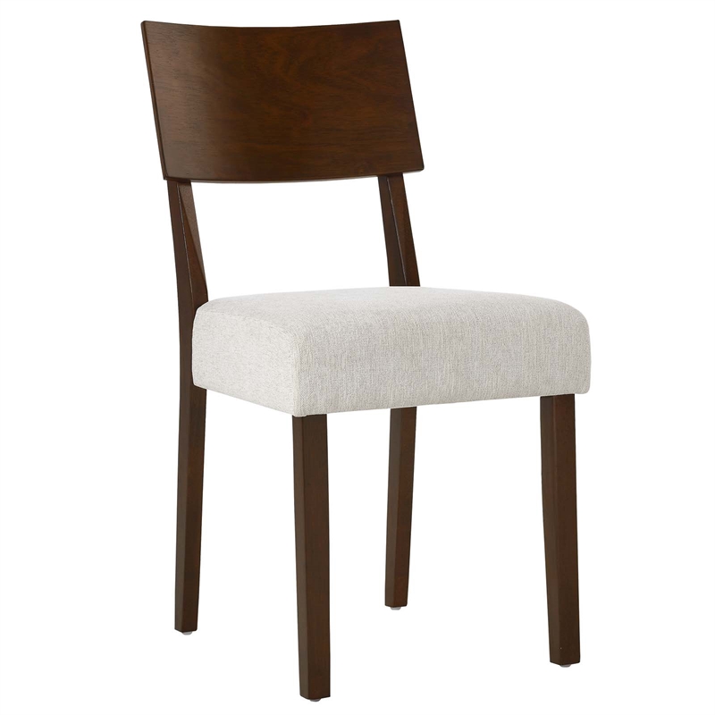 Maklaine Wood Dining Side Chairs - Set of 2 in Walnut Heathered Weave Ivory