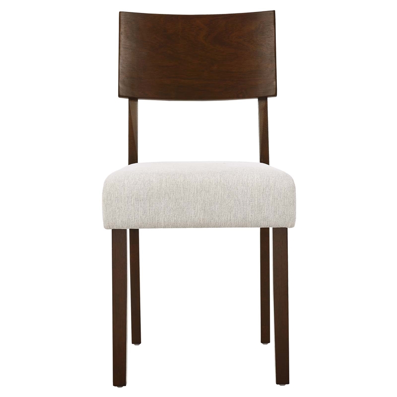 Maklaine Wood Dining Side Chairs - Set of 2 in Walnut Heathered Weave Ivory