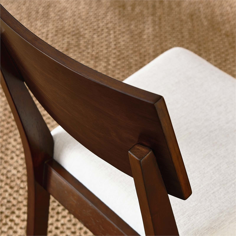 Maklaine Wood Dining Side Chairs - Set of 2 in Walnut Heathered Weave Ivory