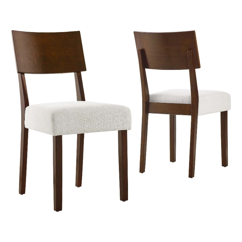Maklaine Wood Dining Side Chairs - Set of 2 in Walnut Heathered Weave Ivory