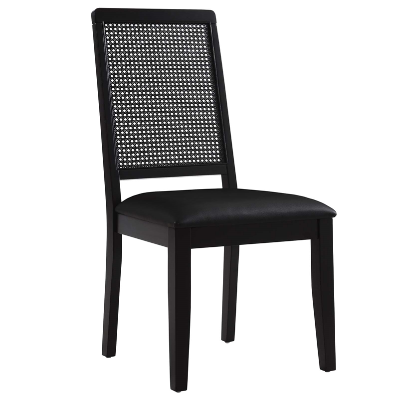 Maklaine Vegan Leather Upholstered Faux Rattan & Wood 2-Pc Dining Side Chairs