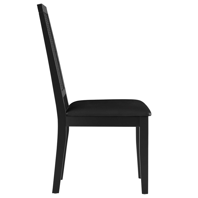 Maklaine Vegan Leather Upholstered Faux Rattan & Wood 2-Pc Dining Side Chairs