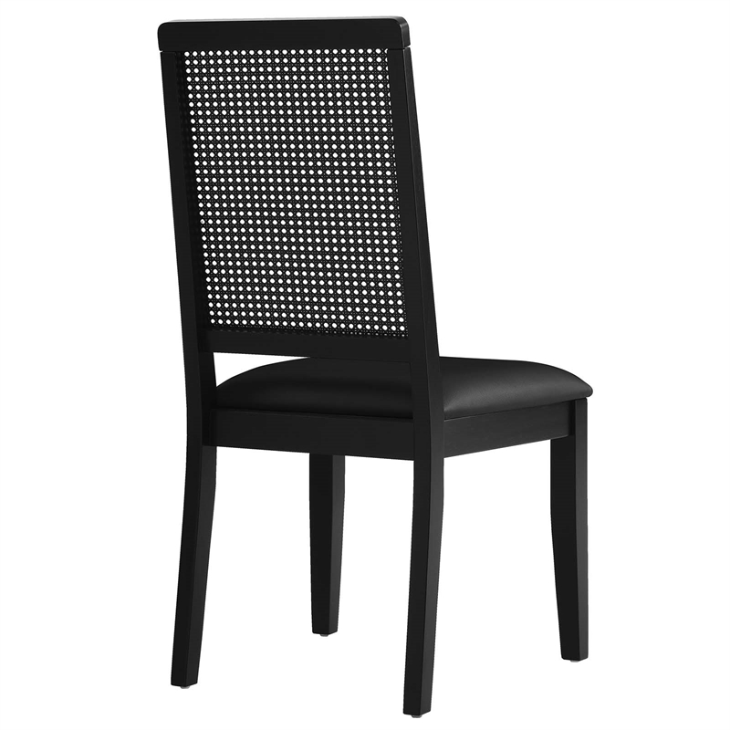 Maklaine Vegan Leather Upholstered Faux Rattan & Wood 2-Pc Dining Side Chairs