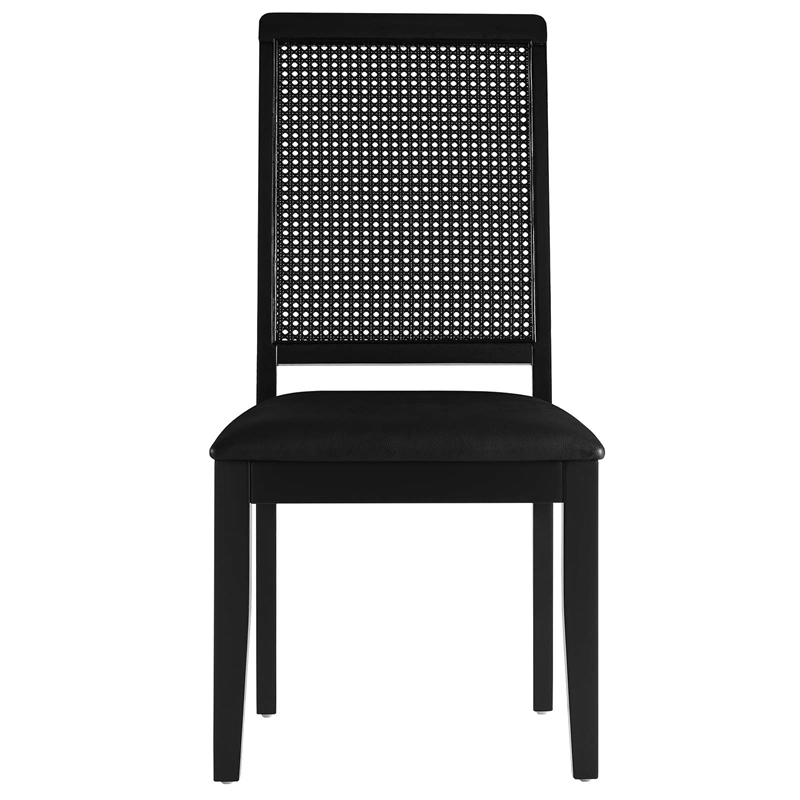 Maklaine Vegan Leather Upholstered Faux Rattan & Wood 2-Pc Dining Side Chairs