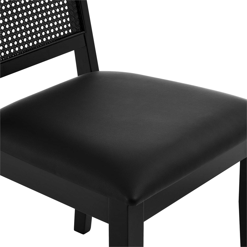 Maklaine Vegan Leather Upholstered Faux Rattan & Wood 2-Pc Dining Side Chairs