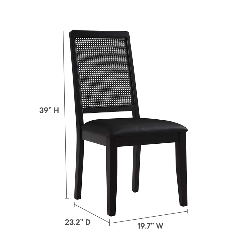 Maklaine Vegan Leather Upholstered Faux Rattan & Wood 2-Pc Dining Side Chairs