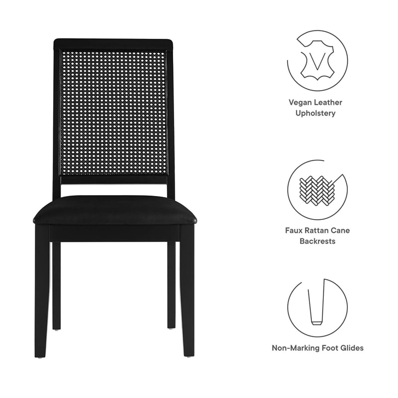 Maklaine Vegan Leather Upholstered Faux Rattan & Wood 2-Pc Dining Side Chairs