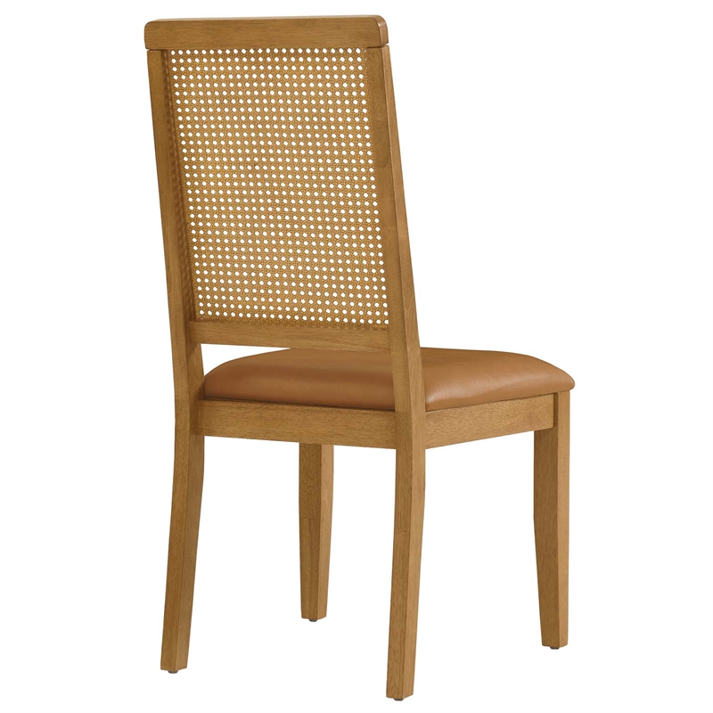 Maklaine Vegan Leather Upholstered Faux Rattan & Wood 2-Pc Dining Side Chairs