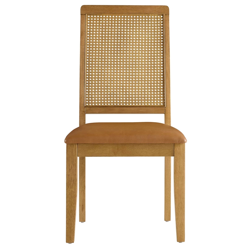 Maklaine Vegan Leather Upholstered Faux Rattan & Wood 2-Pc Dining Side Chairs