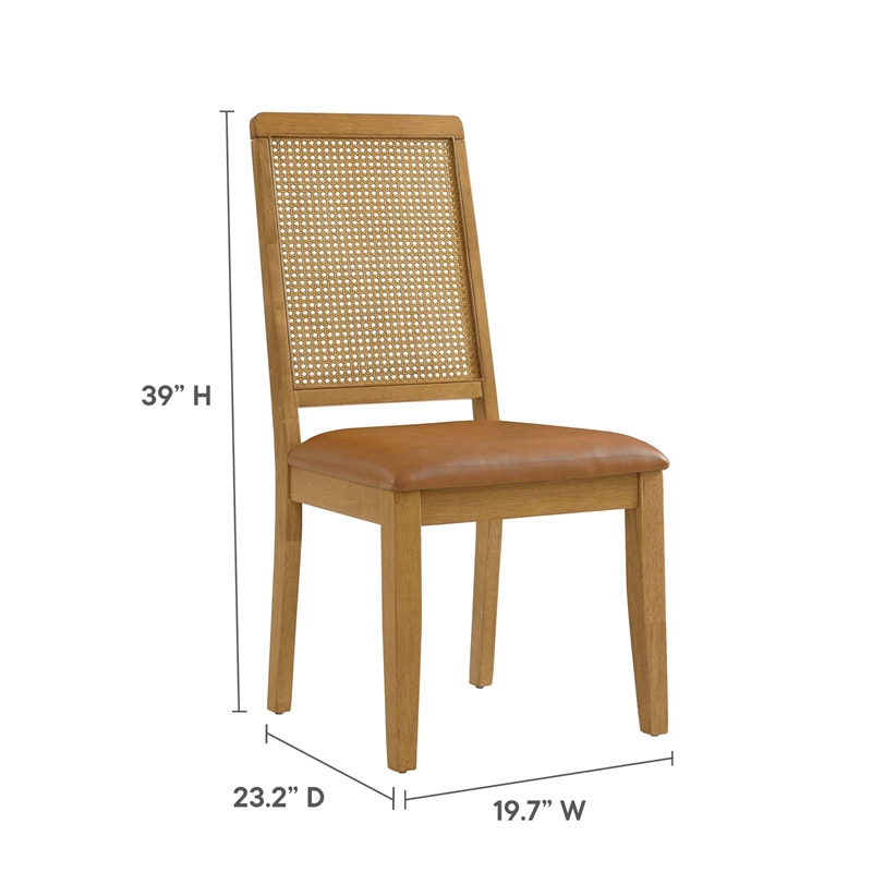 Maklaine Vegan Leather Upholstered Faux Rattan & Wood 2-Pc Dining Side Chairs