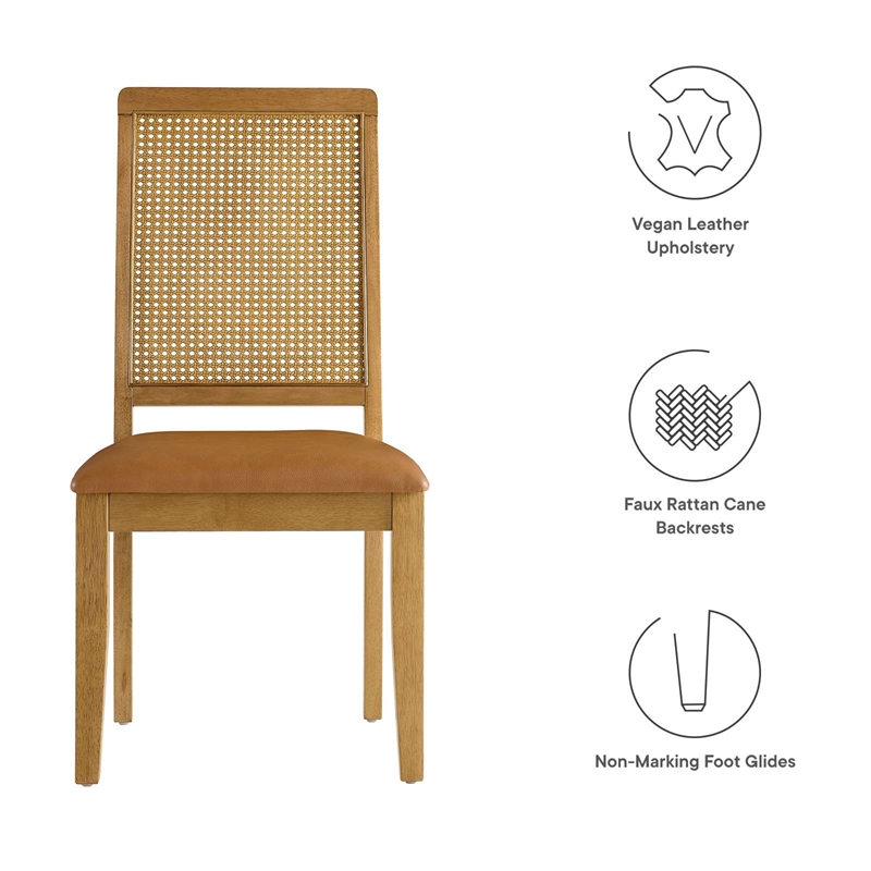 Maklaine Vegan Leather Upholstered Faux Rattan & Wood 2-Pc Dining Side Chairs