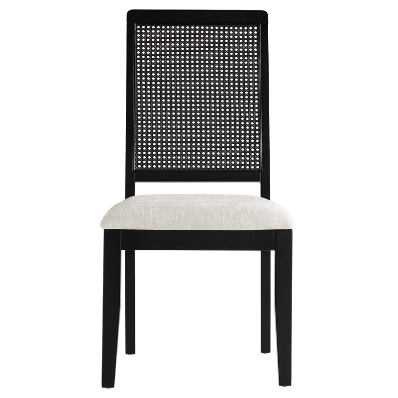 Maklaine Contemporary Faux Rattan and Wood Dining Side Chairs - Set of 2