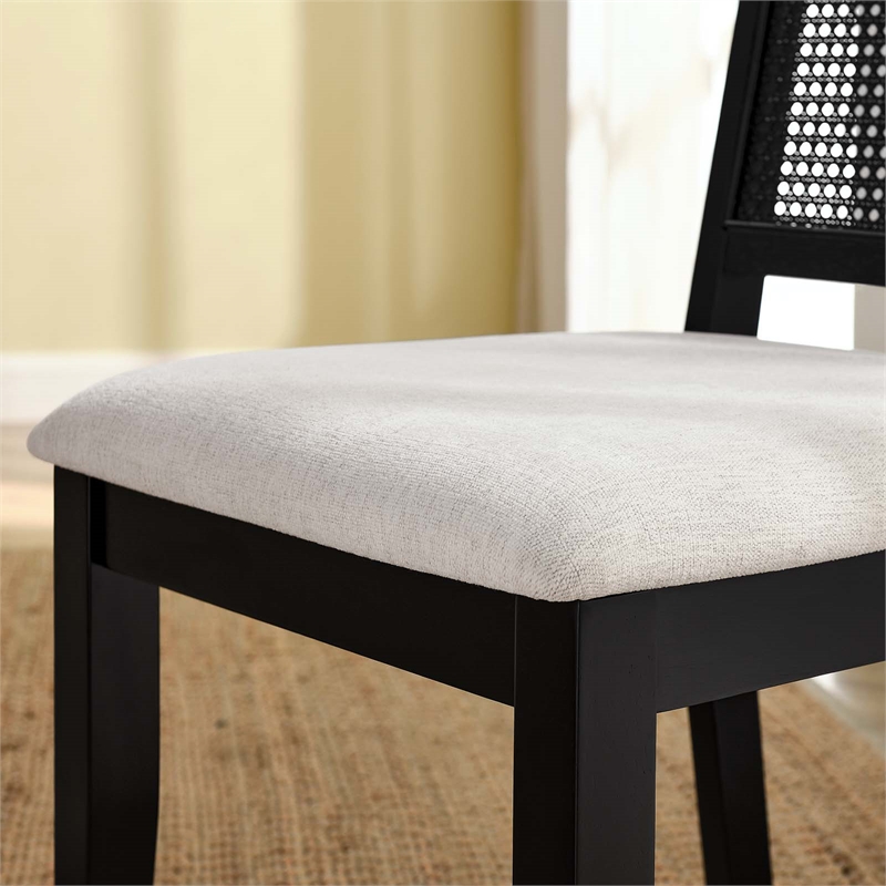 Maklaine Contemporary Faux Rattan and Wood Dining Side Chairs - Set of 2