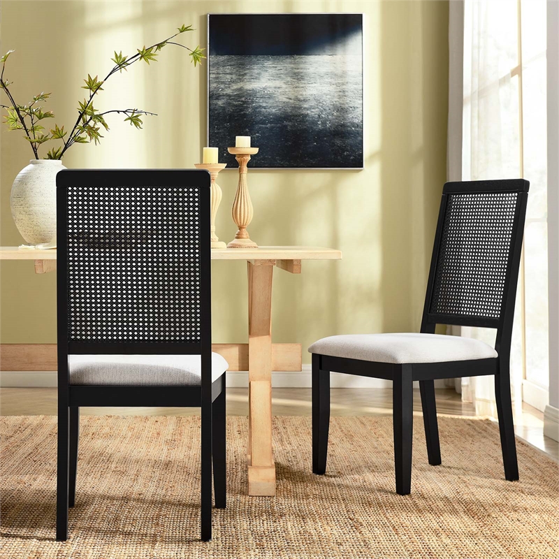 Maklaine Contemporary Faux Rattan and Wood Dining Side Chairs - Set of 2