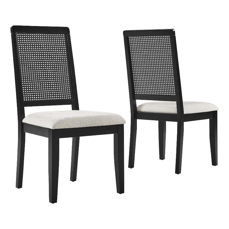 Maklaine Contemporary Faux Rattan and Wood Dining Side Chairs - Set of 2