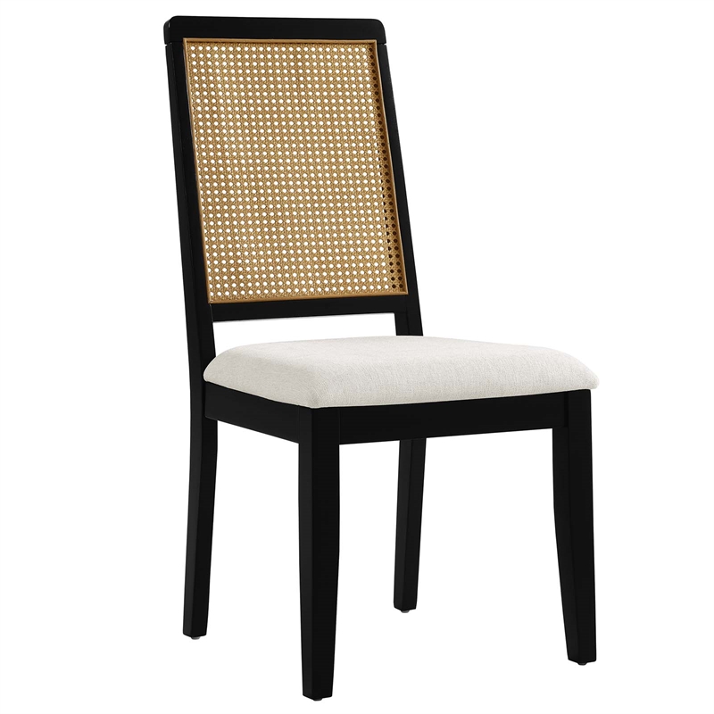 Maklaine Contemporary Faux Rattan and Wood Dining Side Chairs - Set of 2