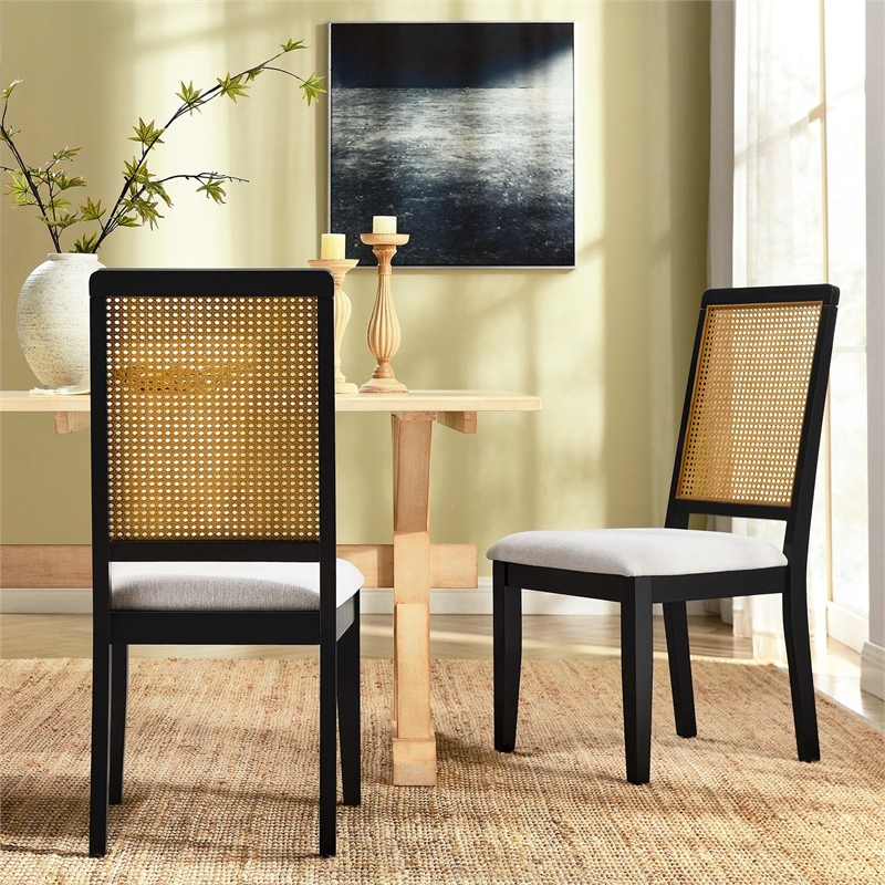 Maklaine Contemporary Faux Rattan and Wood Dining Side Chairs - Set of 2
