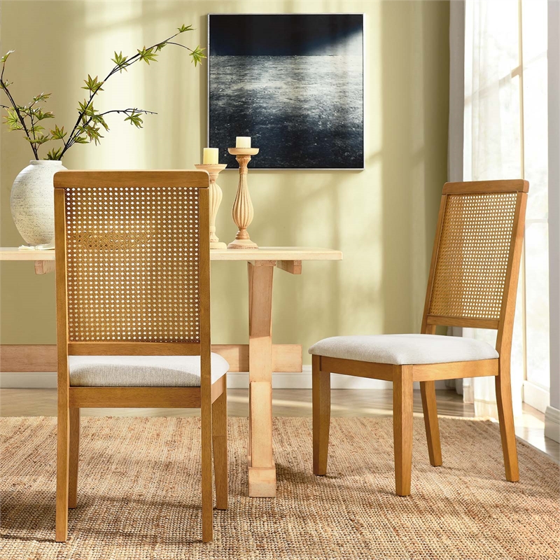 Maklaine Contemporary Faux Rattan and Wood Dining Side Chairs - Set of 2
