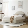 Maklaine Performance Velvet Arched Round King Platform Bed in Alabaster